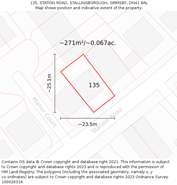 135, STATION ROAD, STALLINGBOROUGH, GRIMSBY, DN41 8AL: Plot and title map