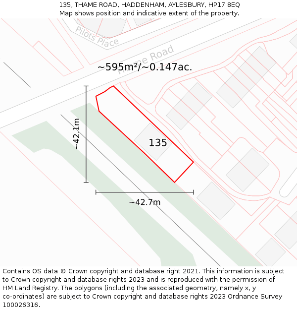 135, THAME ROAD, HADDENHAM, AYLESBURY, HP17 8EQ: Plot and title map