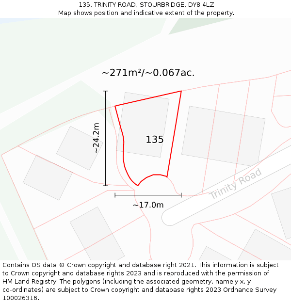 135, TRINITY ROAD, STOURBRIDGE, DY8 4LZ: Plot and title map