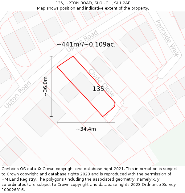 135, UPTON ROAD, SLOUGH, SL1 2AE: Plot and title map