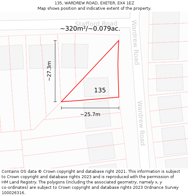 135, WARDREW ROAD, EXETER, EX4 1EZ: Plot and title map