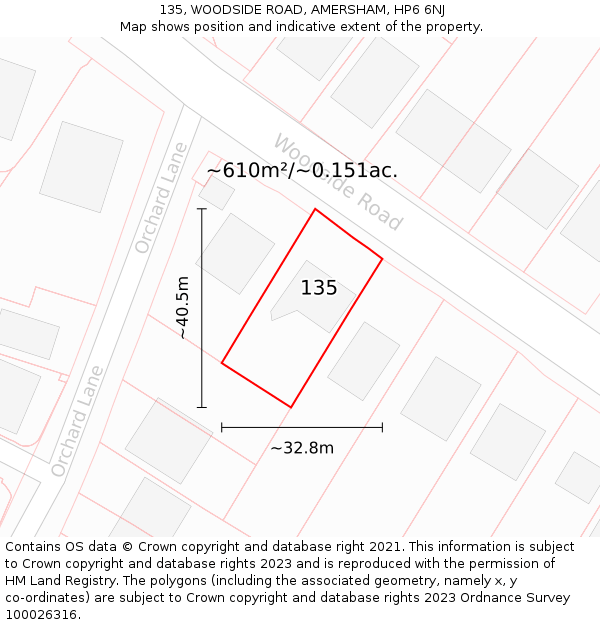 135, WOODSIDE ROAD, AMERSHAM, HP6 6NJ: Plot and title map