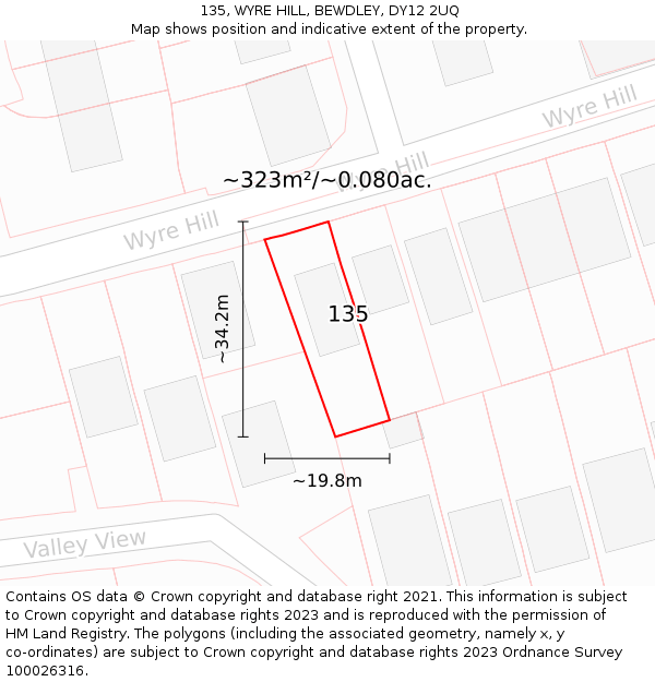 135, WYRE HILL, BEWDLEY, DY12 2UQ: Plot and title map