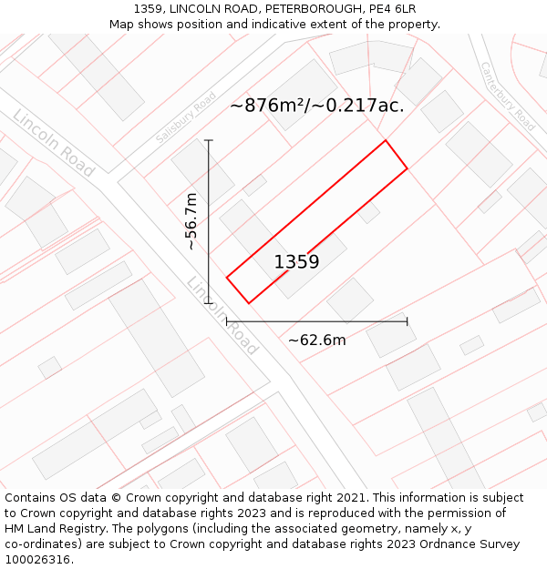 1359, LINCOLN ROAD, PETERBOROUGH, PE4 6LR: Plot and title map