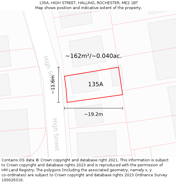 135A, HIGH STREET, HALLING, ROCHESTER, ME2 1BT: Plot and title map