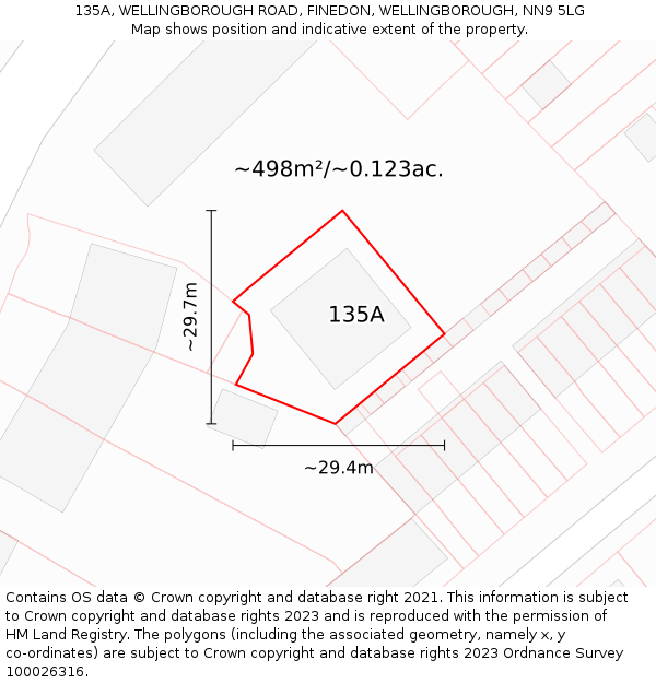 135A, WELLINGBOROUGH ROAD, FINEDON, WELLINGBOROUGH, NN9 5LG: Plot and title map