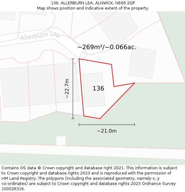 136, ALLERBURN LEA, ALNWICK, NE66 2QP: Plot and title map