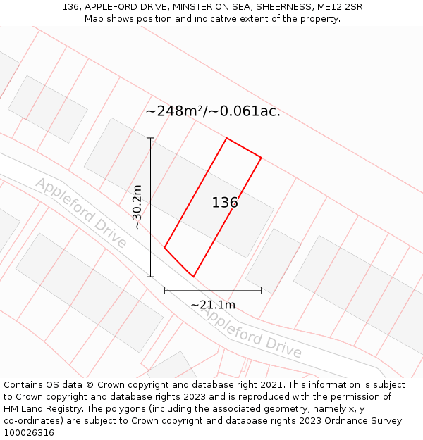 136, APPLEFORD DRIVE, MINSTER ON SEA, SHEERNESS, ME12 2SR: Plot and title map