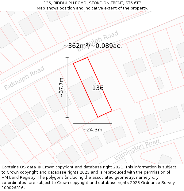 136, BIDDULPH ROAD, STOKE-ON-TRENT, ST6 6TB: Plot and title map