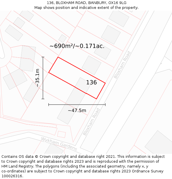 136, BLOXHAM ROAD, BANBURY, OX16 9LG: Plot and title map