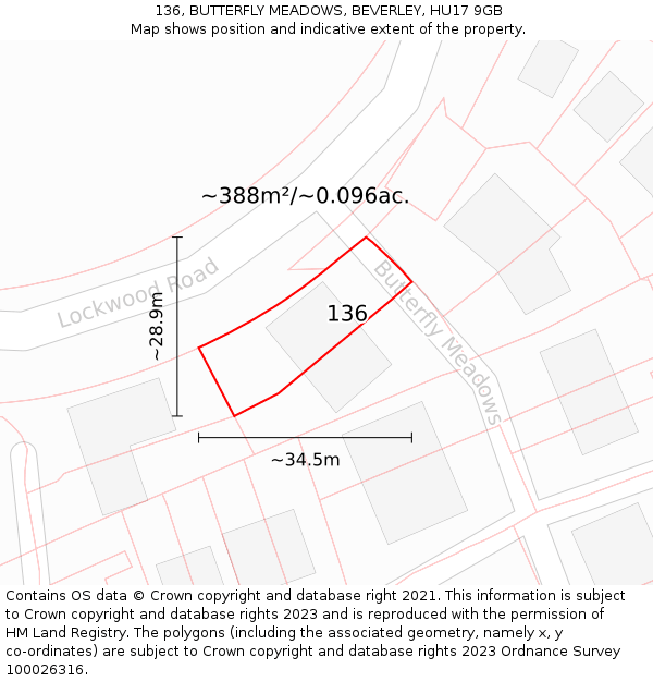 136, BUTTERFLY MEADOWS, BEVERLEY, HU17 9GB: Plot and title map