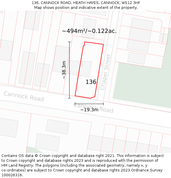 136, CANNOCK ROAD, HEATH HAYES, CANNOCK, WS12 3HF: Plot and title map