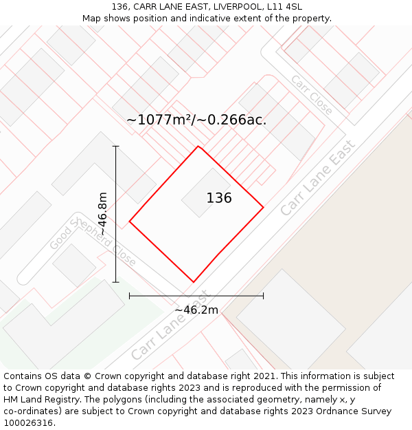 136, CARR LANE EAST, LIVERPOOL, L11 4SL: Plot and title map