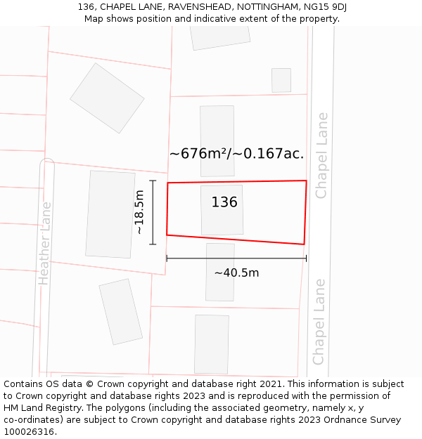 136, CHAPEL LANE, RAVENSHEAD, NOTTINGHAM, NG15 9DJ: Plot and title map