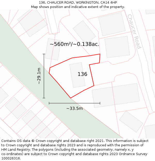 136, CHAUCER ROAD, WORKINGTON, CA14 4HP: Plot and title map