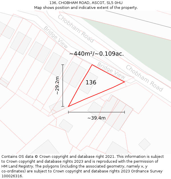 136, CHOBHAM ROAD, ASCOT, SL5 0HU: Plot and title map