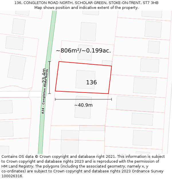 136, CONGLETON ROAD NORTH, SCHOLAR GREEN, STOKE-ON-TRENT, ST7 3HB: Plot and title map