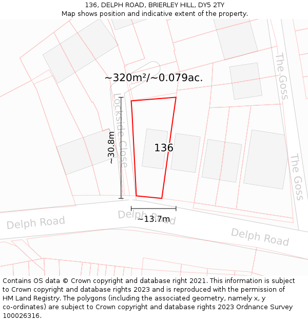 136, DELPH ROAD, BRIERLEY HILL, DY5 2TY: Plot and title map