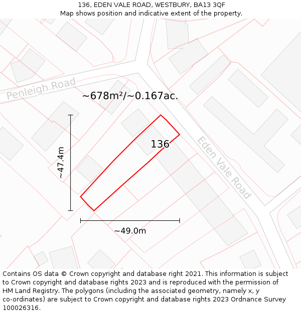 136, EDEN VALE ROAD, WESTBURY, BA13 3QF: Plot and title map