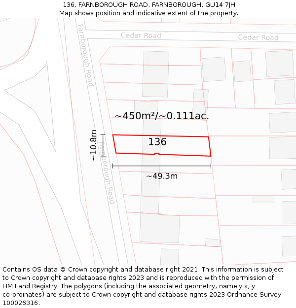 136, FARNBOROUGH ROAD, FARNBOROUGH, GU14 7JH: Plot and title map