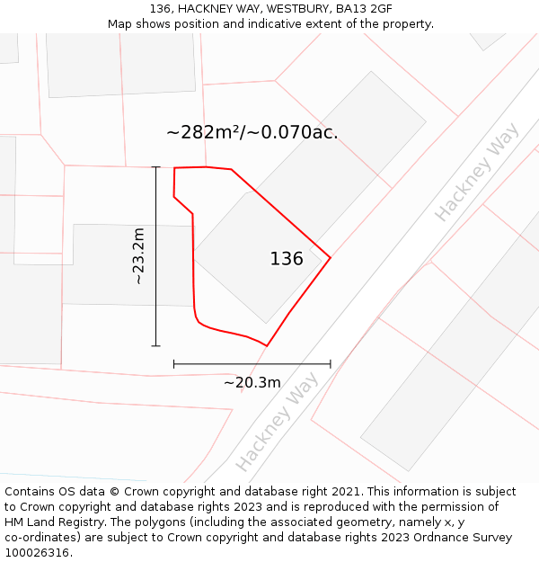 136, HACKNEY WAY, WESTBURY, BA13 2GF: Plot and title map