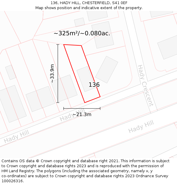 136, HADY HILL, CHESTERFIELD, S41 0EF: Plot and title map