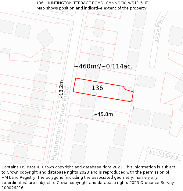 136, HUNTINGTON TERRACE ROAD, CANNOCK, WS11 5HF: Plot and title map