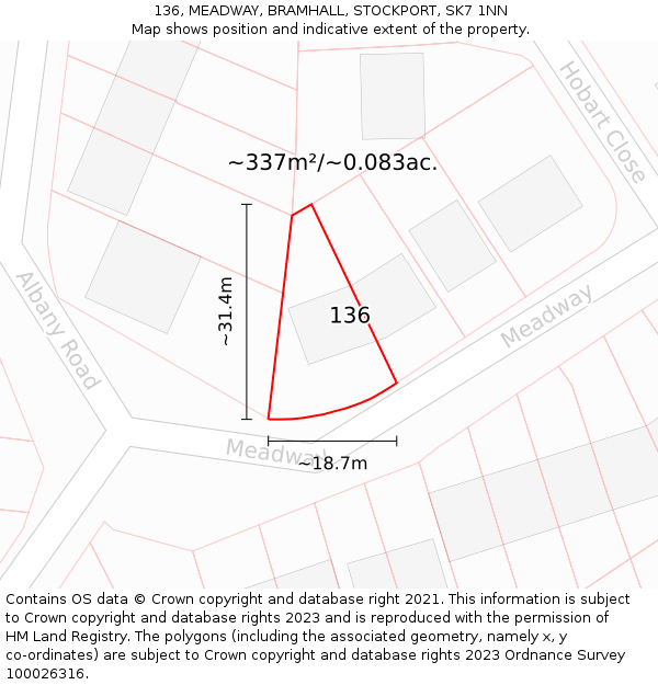 136, MEADWAY, BRAMHALL, STOCKPORT, SK7 1NN: Plot and title map