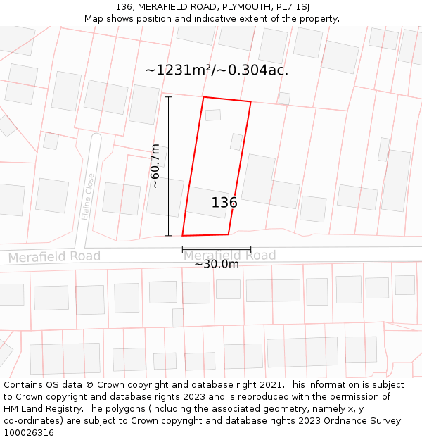 136, MERAFIELD ROAD, PLYMOUTH, PL7 1SJ: Plot and title map