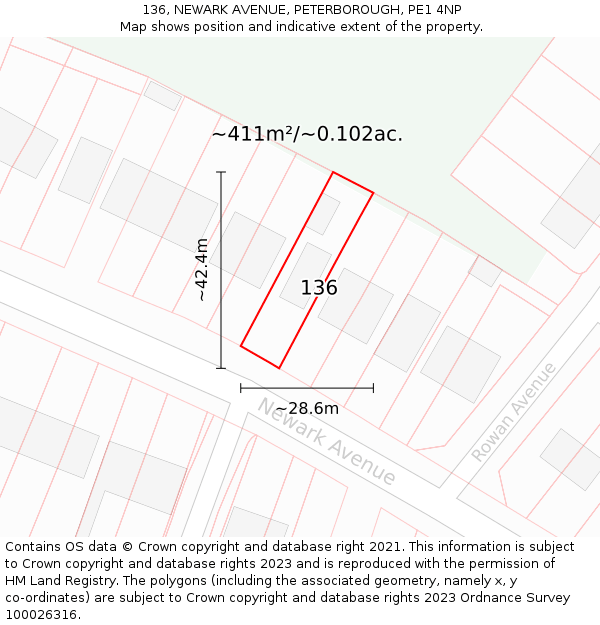 136, NEWARK AVENUE, PETERBOROUGH, PE1 4NP: Plot and title map