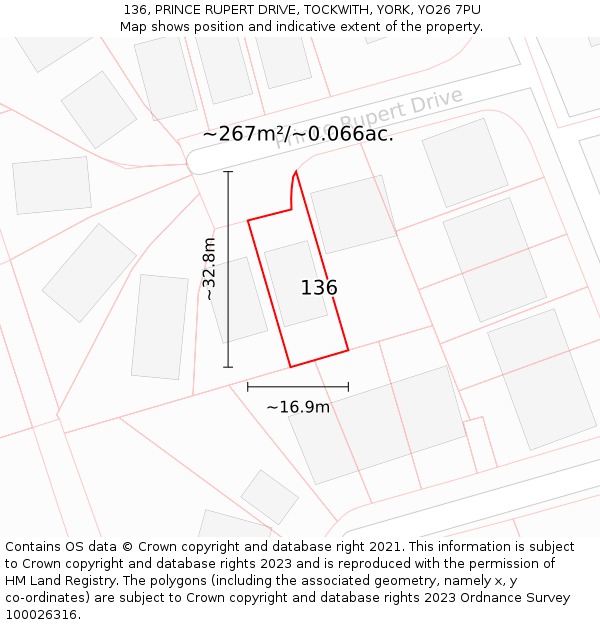 136, PRINCE RUPERT DRIVE, TOCKWITH, YORK, YO26 7PU: Plot and title map