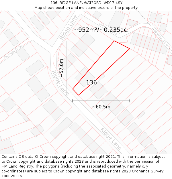 136, RIDGE LANE, WATFORD, WD17 4SY: Plot and title map