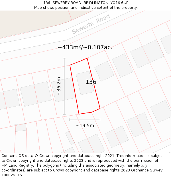 136, SEWERBY ROAD, BRIDLINGTON, YO16 6UP: Plot and title map