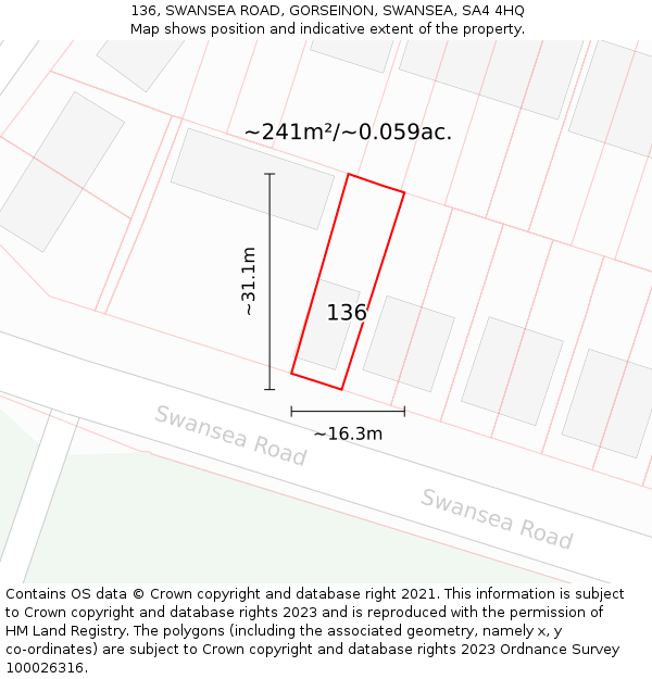 136, SWANSEA ROAD, GORSEINON, SWANSEA, SA4 4HQ: Plot and title map