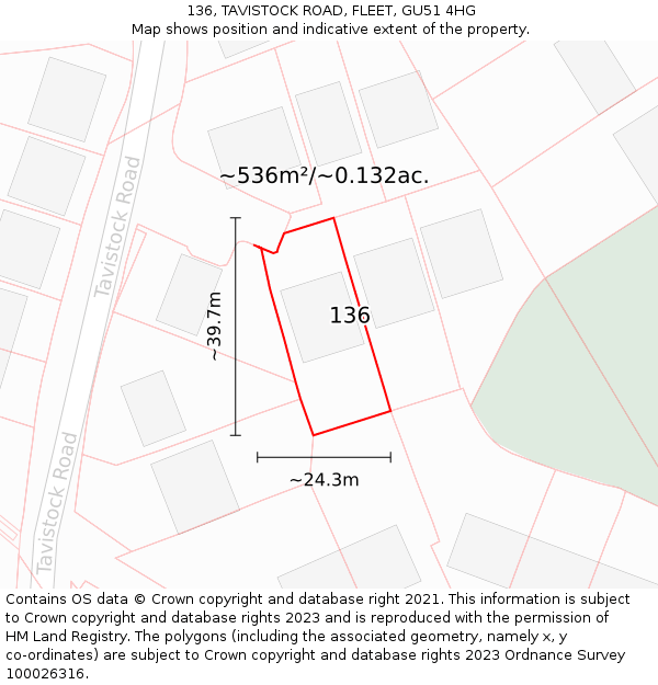 136, TAVISTOCK ROAD, FLEET, GU51 4HG: Plot and title map