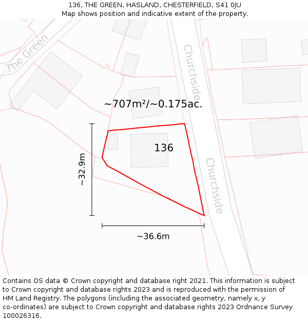 136, THE GREEN, HASLAND, CHESTERFIELD, S41 0JU: Plot and title map