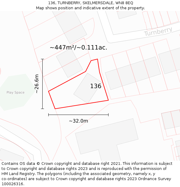 136, TURNBERRY, SKELMERSDALE, WN8 8EQ: Plot and title map