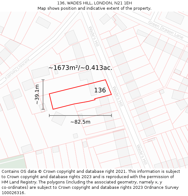 136, WADES HILL, LONDON, N21 1EH: Plot and title map