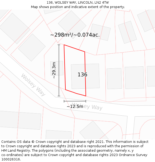 136, WOLSEY WAY, LINCOLN, LN2 4TW: Plot and title map