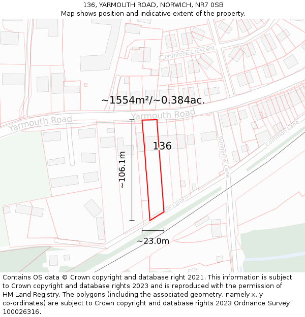 136, YARMOUTH ROAD, NORWICH, NR7 0SB: Plot and title map