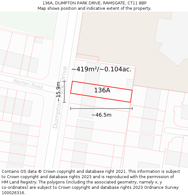 136A, DUMPTON PARK DRIVE, RAMSGATE, CT11 8BP: Plot and title map