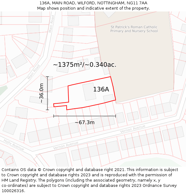 136A, MAIN ROAD, WILFORD, NOTTINGHAM, NG11 7AA: Plot and title map