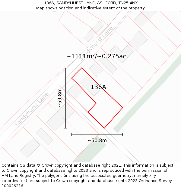136A, SANDYHURST LANE, ASHFORD, TN25 4NX: Plot and title map