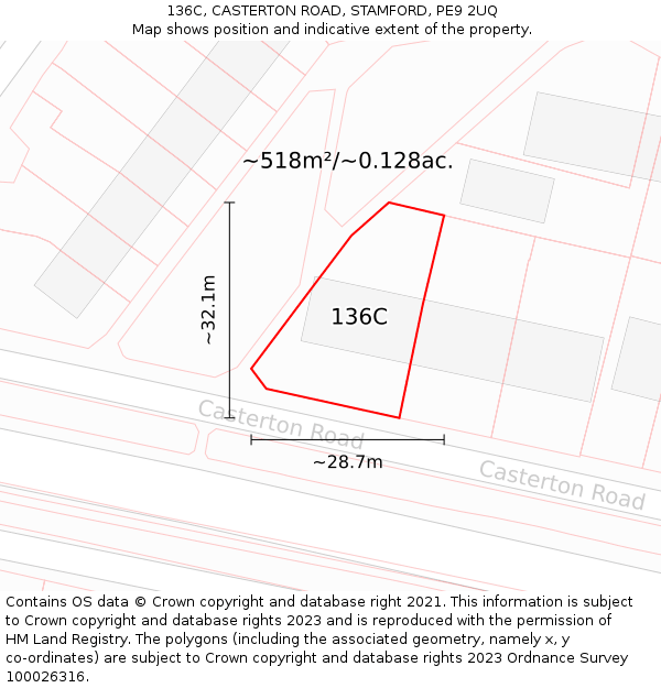 136C, CASTERTON ROAD, STAMFORD, PE9 2UQ: Plot and title map