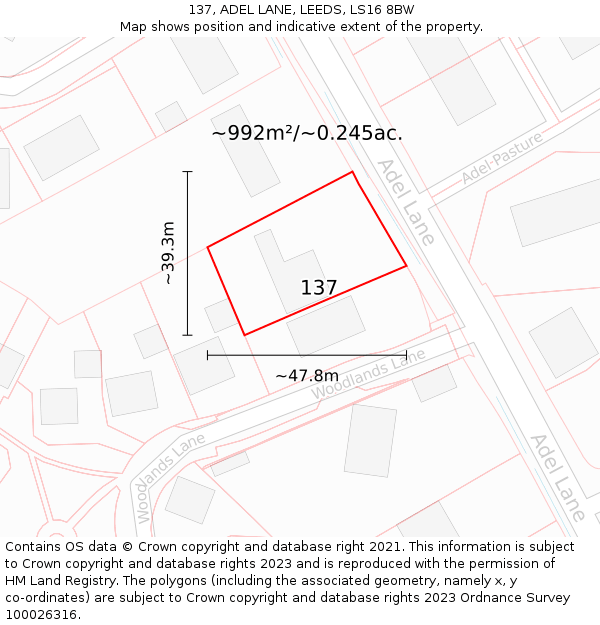 137, ADEL LANE, LEEDS, LS16 8BW: Plot and title map