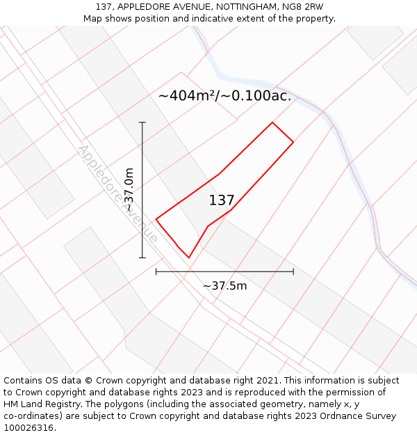 137, APPLEDORE AVENUE, NOTTINGHAM, NG8 2RW: Plot and title map