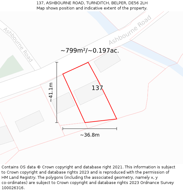 137, ASHBOURNE ROAD, TURNDITCH, BELPER, DE56 2LH: Plot and title map