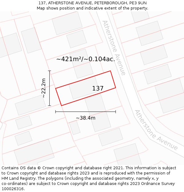 137, ATHERSTONE AVENUE, PETERBOROUGH, PE3 9UN: Plot and title map