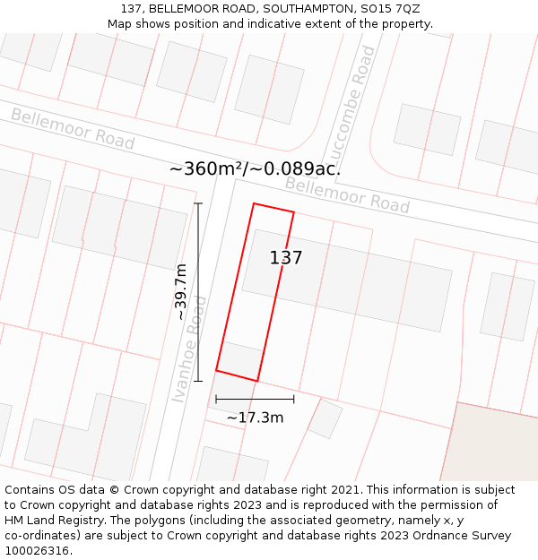 137, BELLEMOOR ROAD, SOUTHAMPTON, SO15 7QZ: Plot and title map