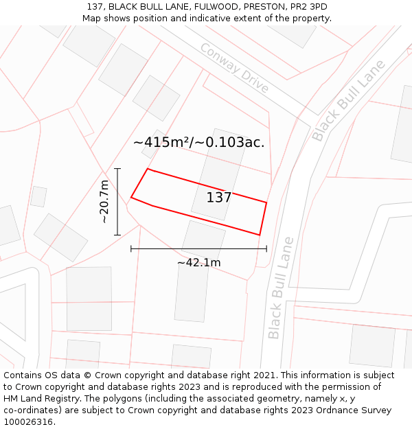 137, BLACK BULL LANE, FULWOOD, PRESTON, PR2 3PD: Plot and title map